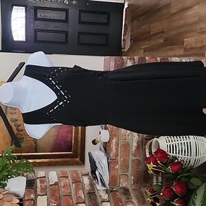 Greylin x Anthropologie Black Lace-Up Sleeveless Midi Dress